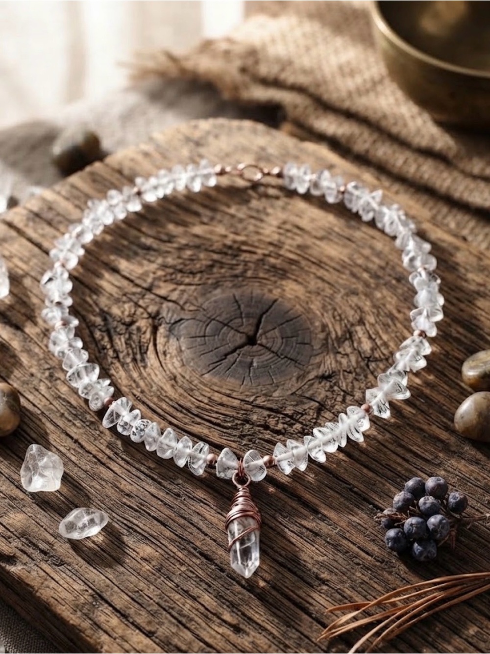 Clear Quartz  Chip Necklace with Copper Accent